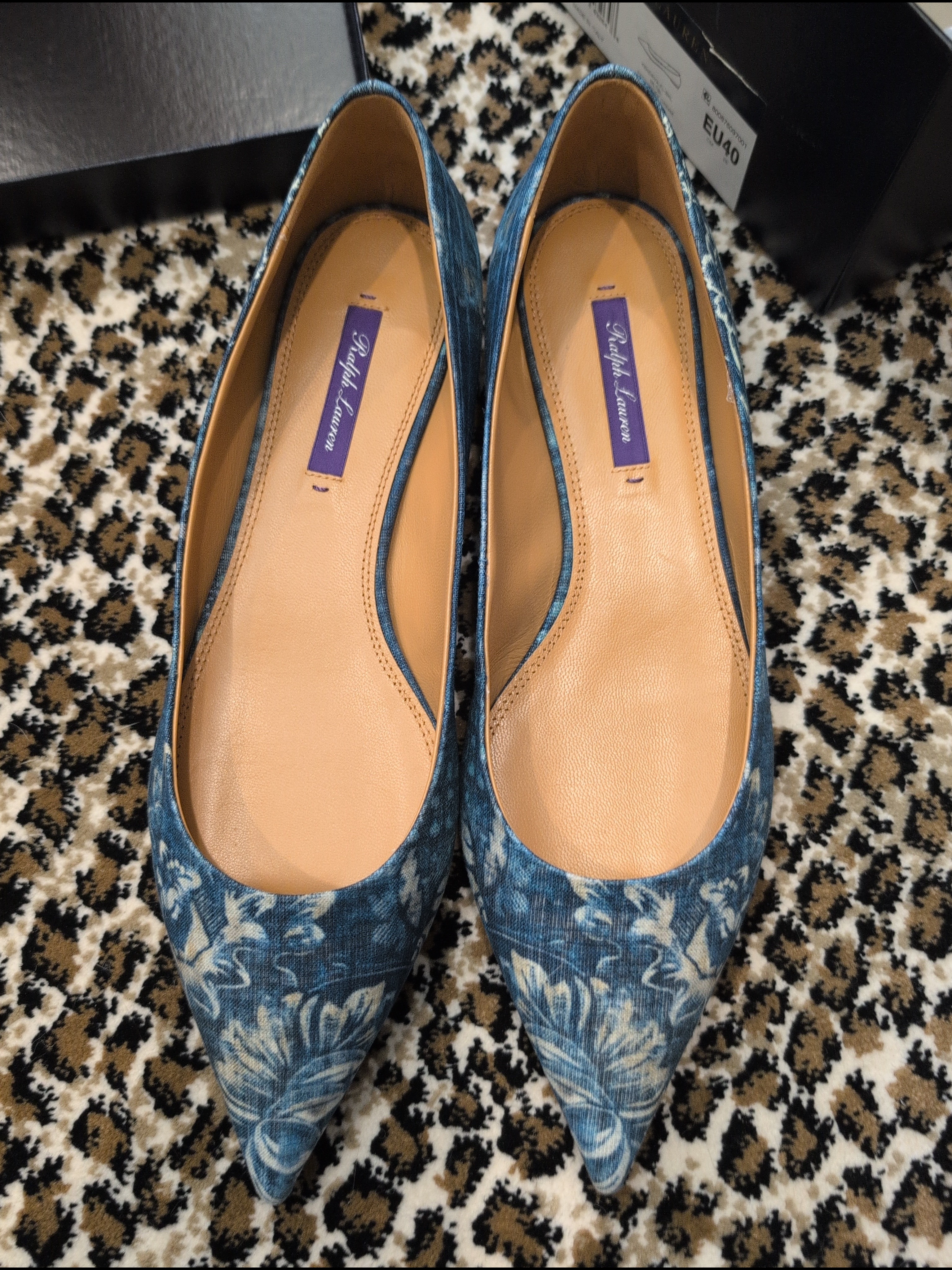 Ralph Lauren Collection Kendrya Patchwork Dream Indigo Pointed-Toe Flats Eu40